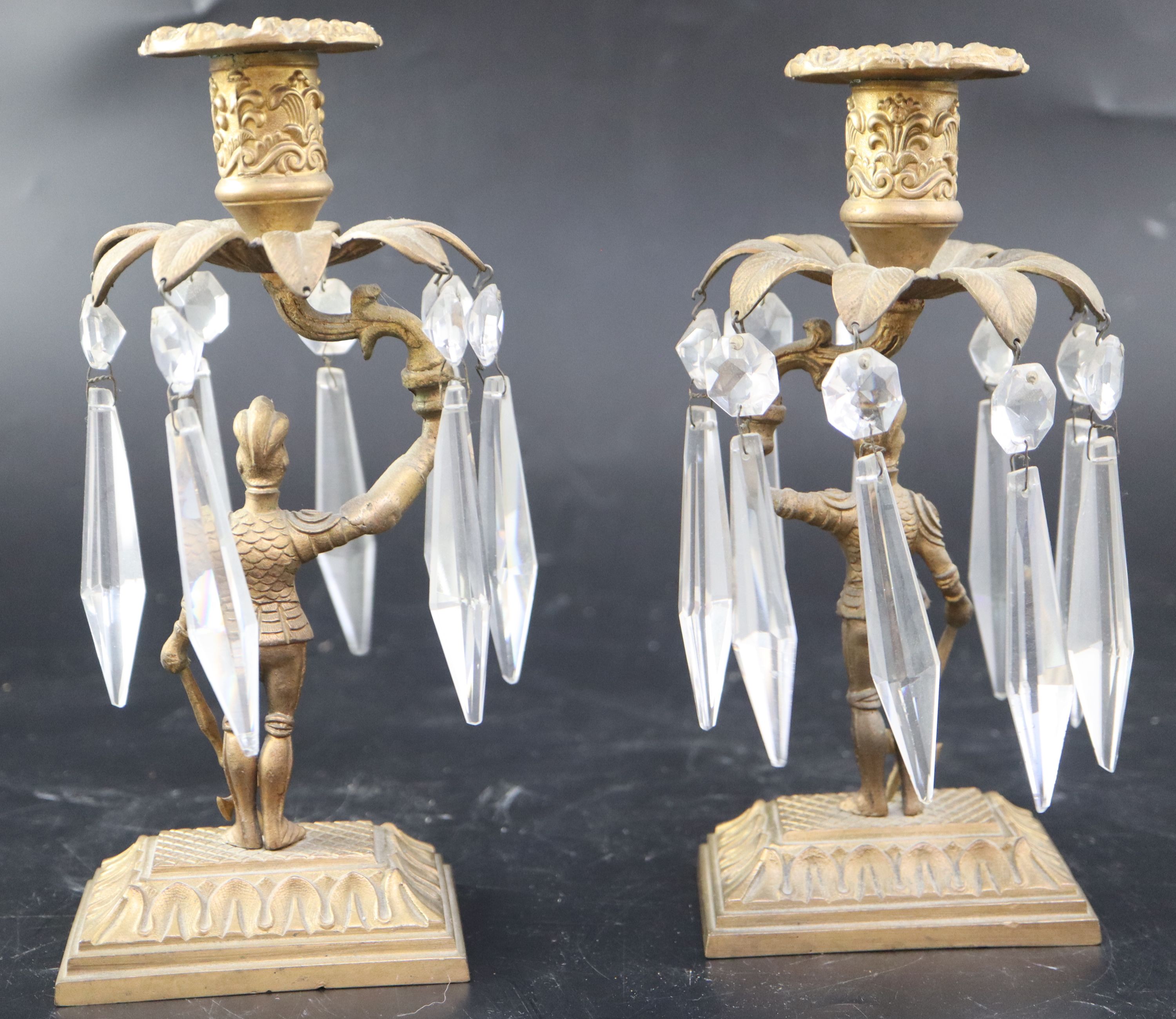 A pair of late Victorian gilt metal candlesticks, height 21cm